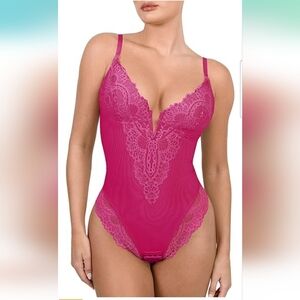 Popilush Pink Lace Shapewear Tummy Control Corset Bodysuit Size 2XL